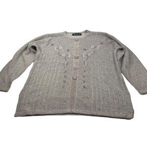 Mengiu Women's No Size Tag Embellish Missing One Tan Pullover Sweater Preowned